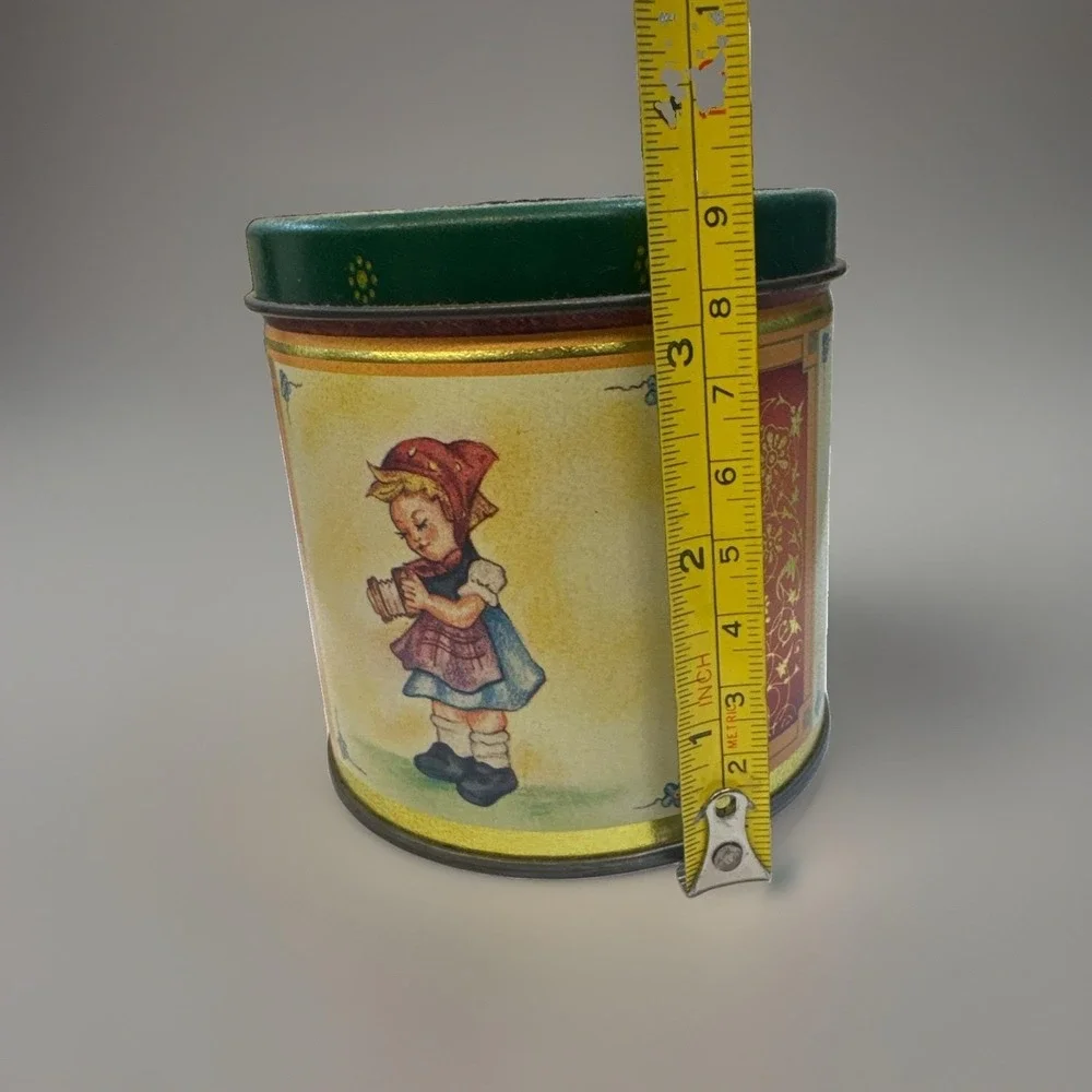 Vintage Hummel Style Figurine Designs Litho Metal Tin Can ONLY Storage Container